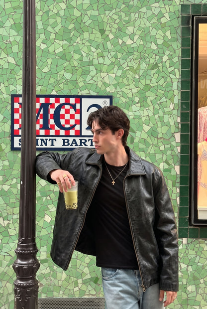 2000 Vintage GAP Black Leather Harrington (L/XL)