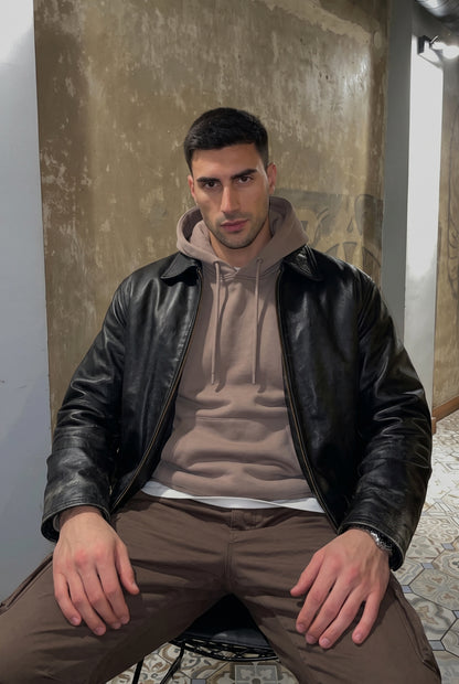 2000 Vintage Black Leather Harrington Jacket (M)