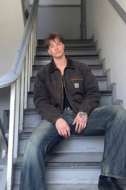 2000 Vintage Carhartt Washed Black Boxy Detroit Jacket (M)