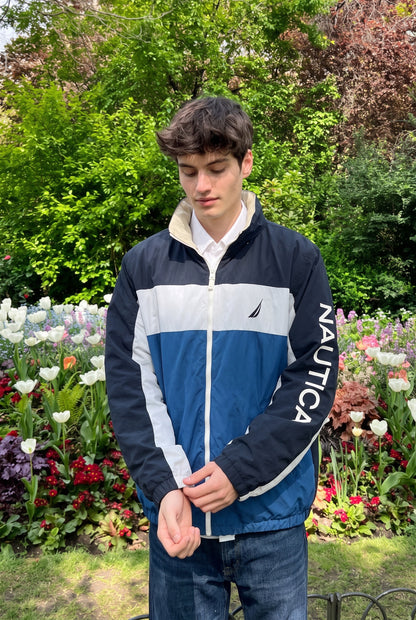 2010 Nautica Colorblock Retro Impermeable Spellout Jacket (L/XL)