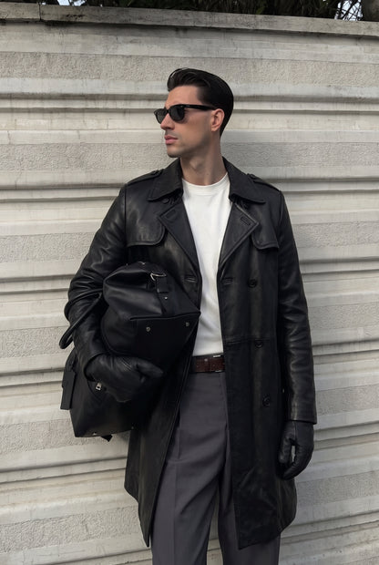 2000 Vintage Izod Sheepsking Leather Trench Coat (M/L)