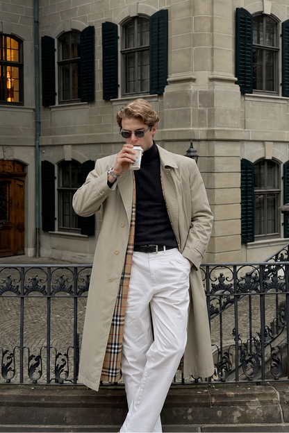 2000 Vintage Burberry's Beige Tartan Trench Coat (L/XL)