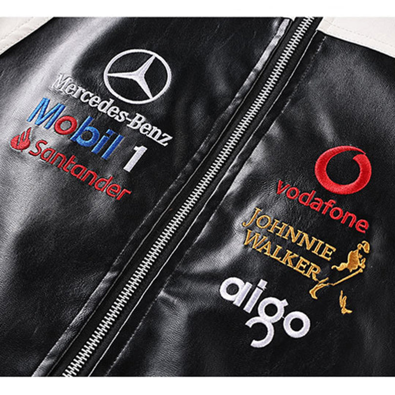 Mercedes Vegan Leather Racing Jacket (White)