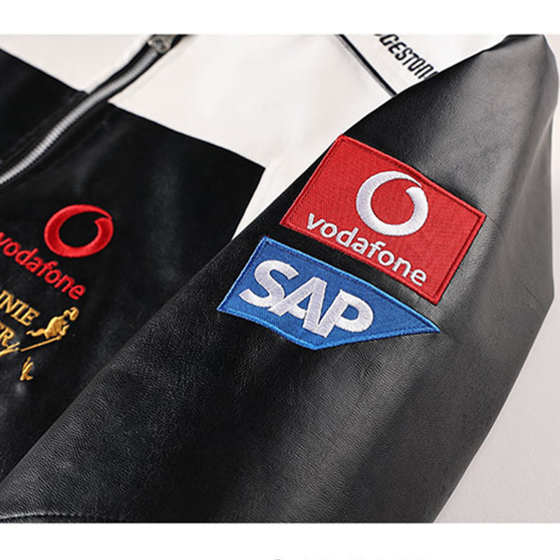 Mercedes Vegan Leather Racing Jacket (White)