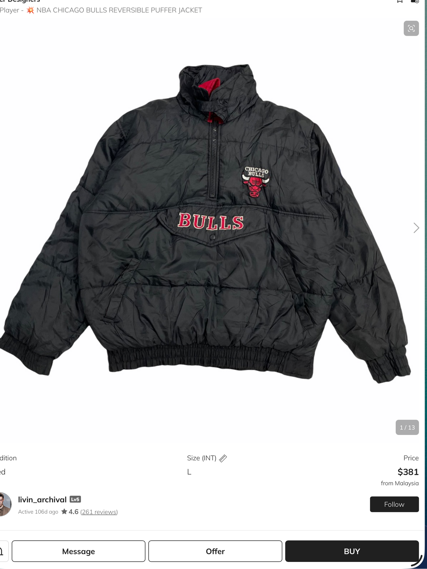 1990 Vintage Pro Player NBA Chicago Bulls Reversible Jacket (L/XL)