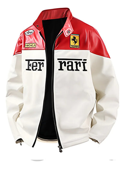 Ferrari White and Red Vegan Leather Jacket