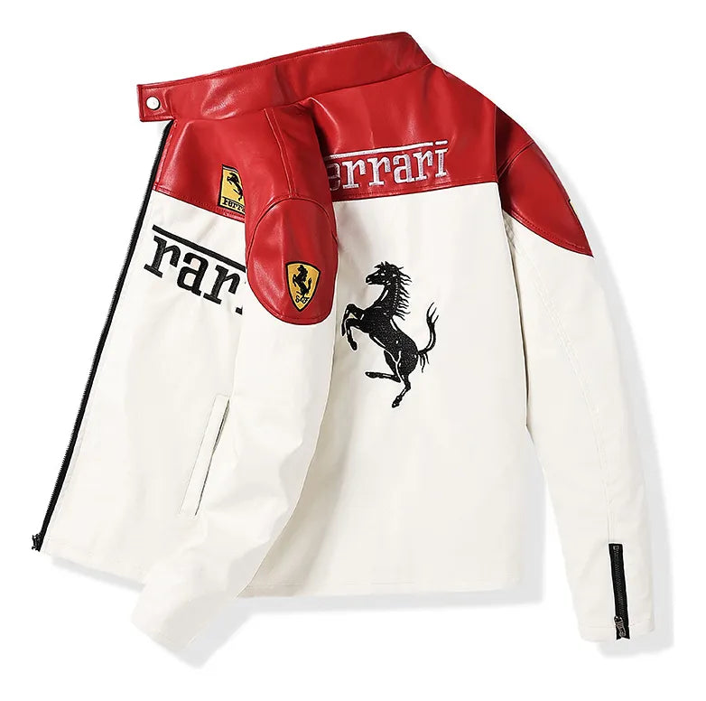 Ferrari White and Red Vegan Leather Jacket