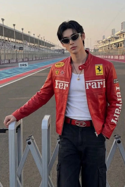 Ferrari Red Vegan Leather Jacket