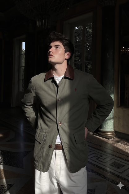 1990 Vintage Polo Ralph Lauren Leather Collar Coat (M/L)