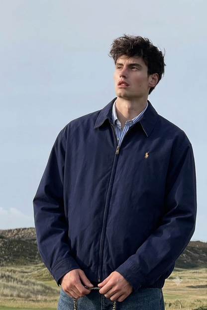 2000 Vintage Polo Ralph Lauren Navy Bi-Swing Impermeable Harrington (M/L)