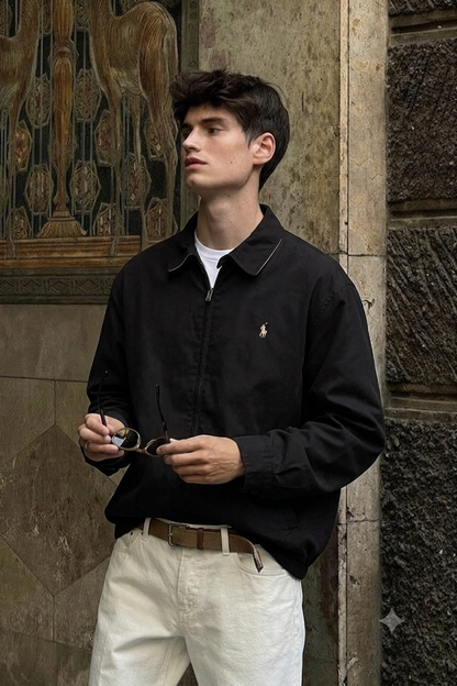 2000 Vintage Polo Ralph Lauren Black Bi-swing Impermeable Harrington (XL/XXL)