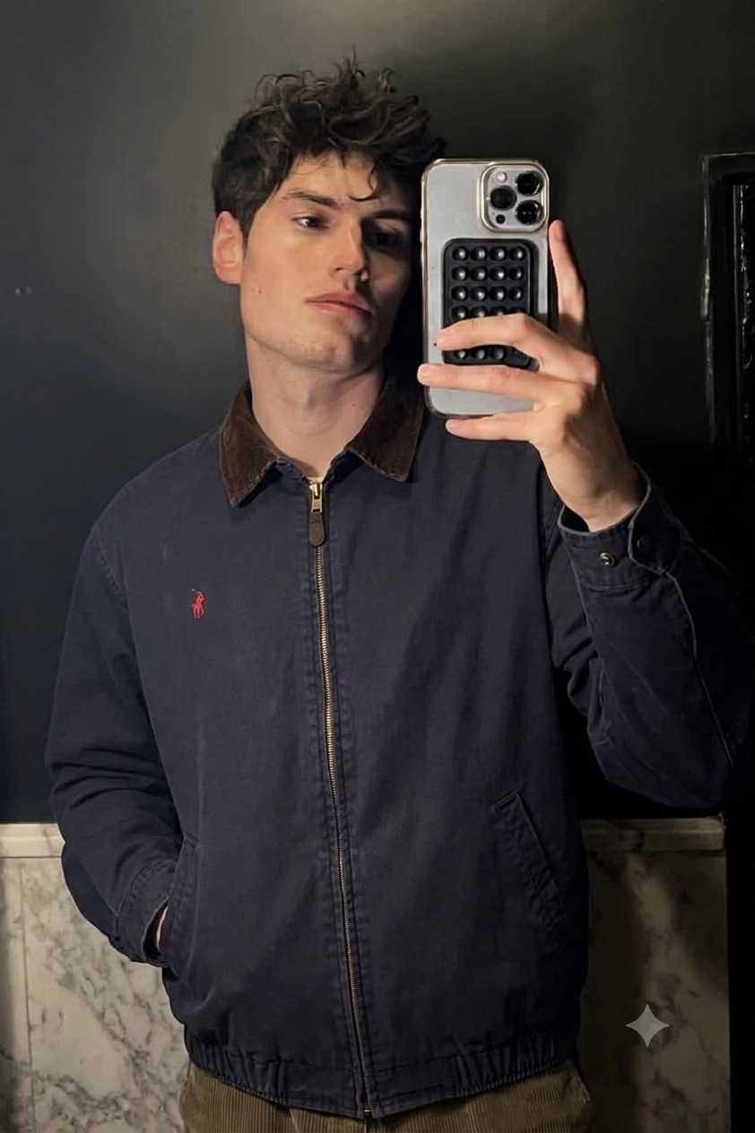 1990 Vintage Polo Ralph Lauren Corduroy Collar Navy Harrington (M/L)