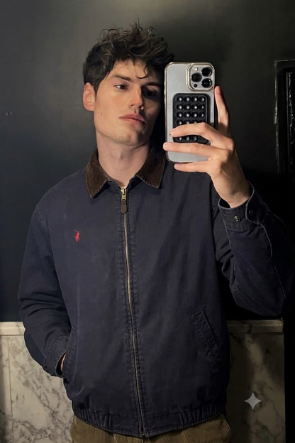 1990 Vintage Polo Ralph Lauren Corduroy Collar Navy Harrington (M/L)