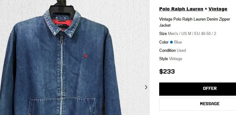 1980 Vintage Polo Ralph Lauren Denim Harrington Jacket (S/M)