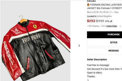 1990 Vintage Ferrari x Marlboro Spell Out Leather Racing Jacket (S)