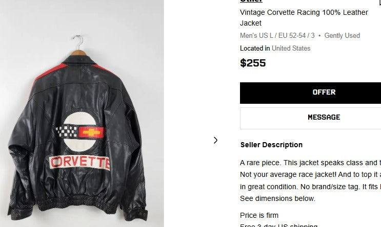 1990 Vintage Corvette Spell Out Leather Racing Jacket (L/XL)