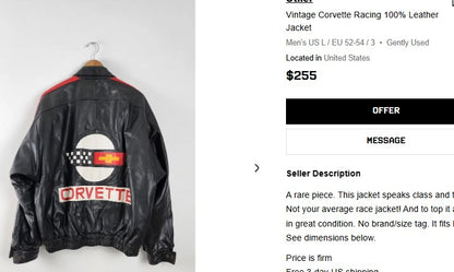 1990 Vintage Corvette Spell Out Leather Racing Jacket (L/XL)