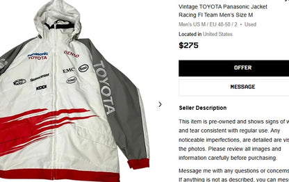 2005 Vintage F1 Ralf-Trulli Panasonic x Toyota Racing Jacket (L)