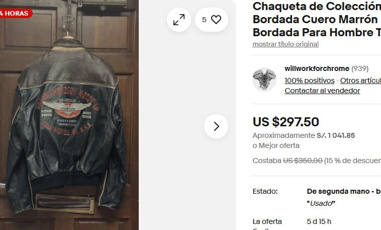 1990 Vintage Harley Davidson Big Logo Leather Jacket (L)