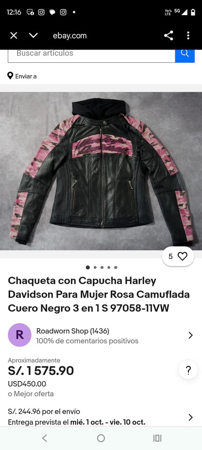 2000 Vintage Harley Davidson Camo Leather Moto Jacket (S/M)