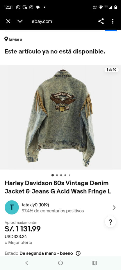 1980 Vintage Harley Davidson Acid Wash Fringe Denim Jacket (M/L)