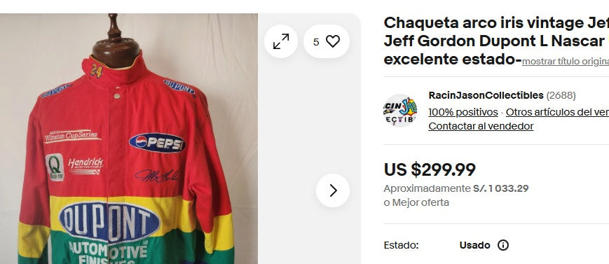 1990 Vintage Chase Jeff Gordon #24 Nascar Rainbow Racing Jacket (XL)