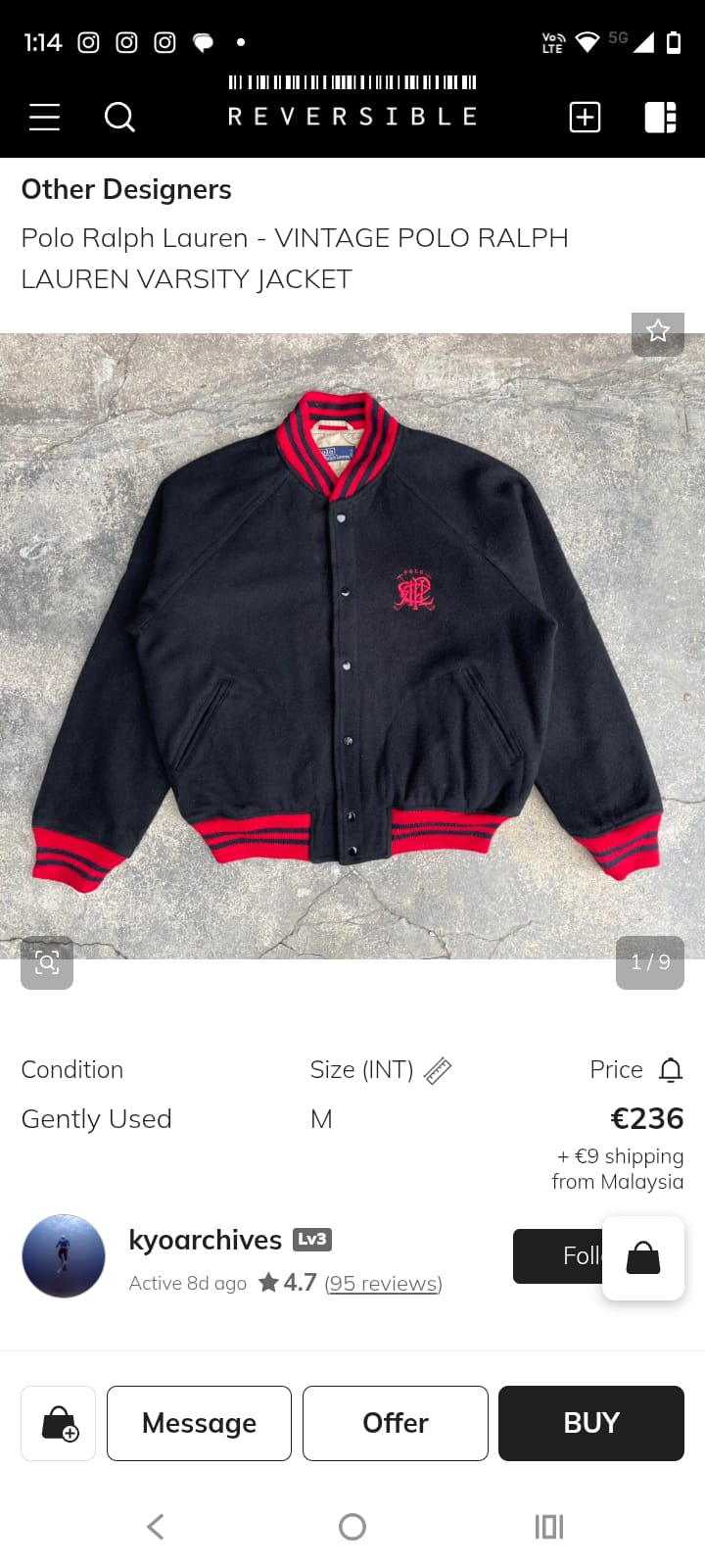 1980 Vintage Polo Ralph Lauren Wool College Varsity Jacket (M/L)