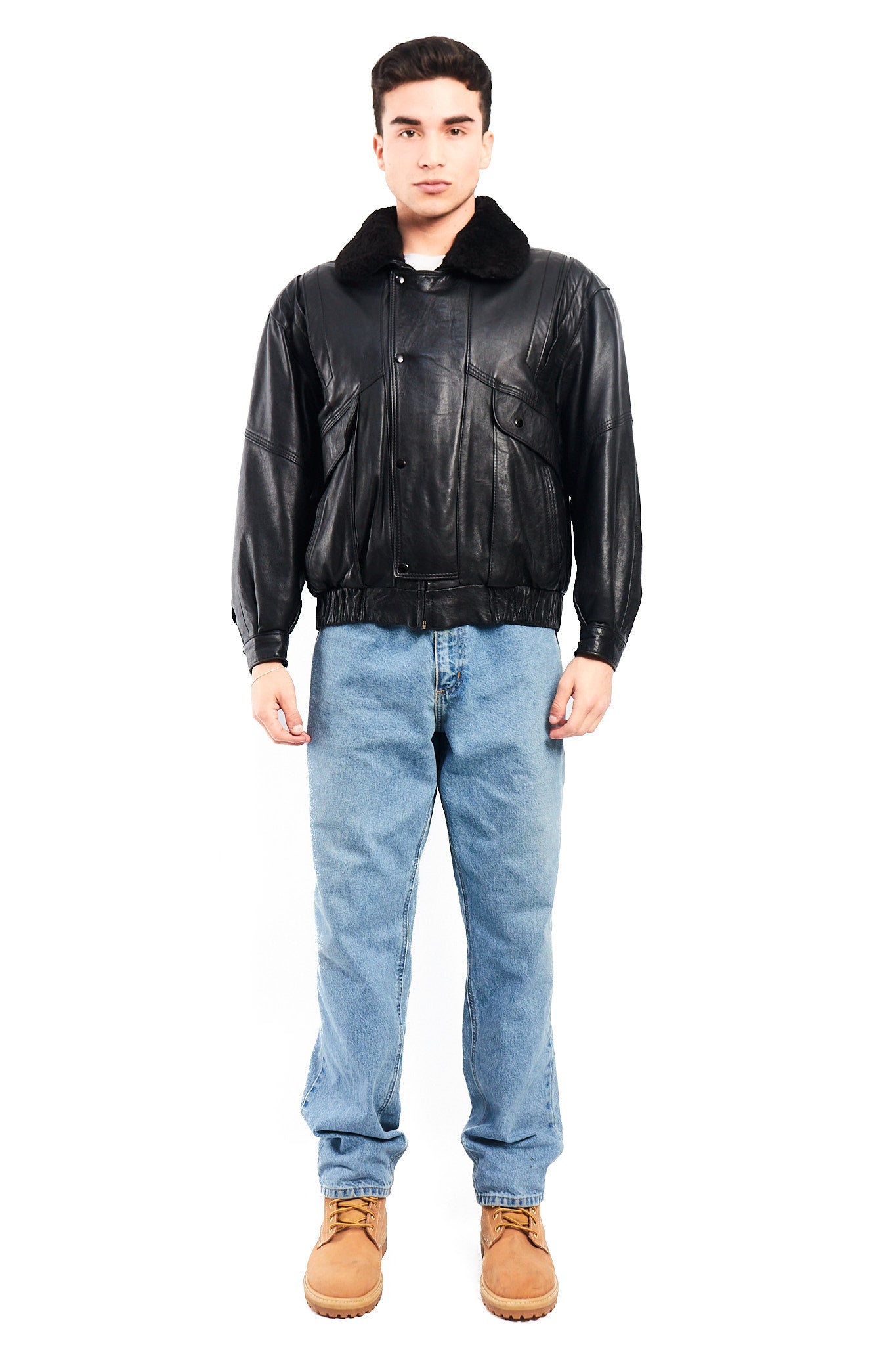1990 Vintage Leather Type Aviator Bomber Jacket (M)