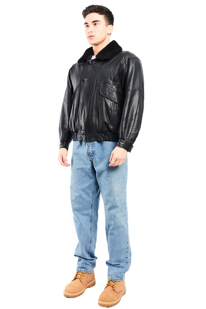 1990 Vintage Leather Type Aviator Bomber Jacket (M)