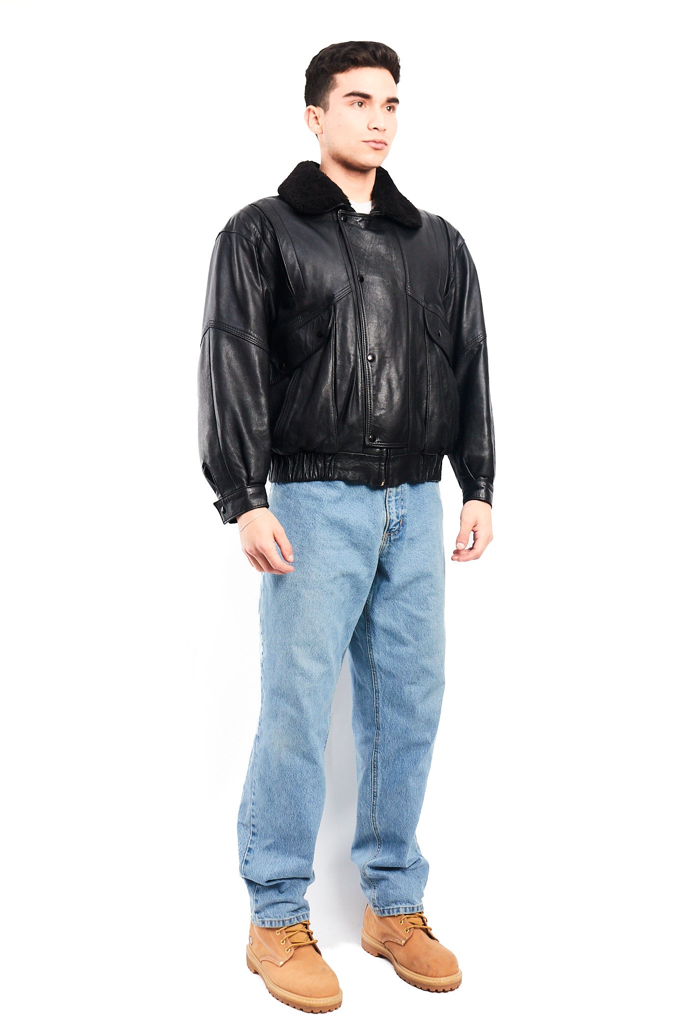1990 Vintage Leather Type Aviator Bomber Jacket (M)