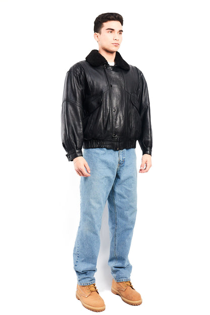1990 Vintage Leather Type Aviator Bomber Jacket (M)