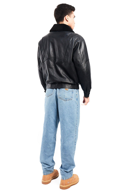 1990 Vintage Leather Type Aviator Bomber Jacket (M)