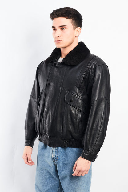 1990 Vintage Leather Type Aviator Bomber Jacket (M)