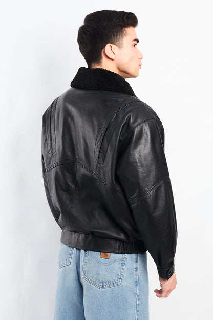 1990 Vintage Leather Type Aviator Bomber Jacket (M)