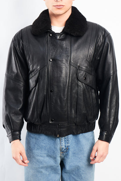 1990 Vintage Leather Type Aviator Bomber Jacket (M)