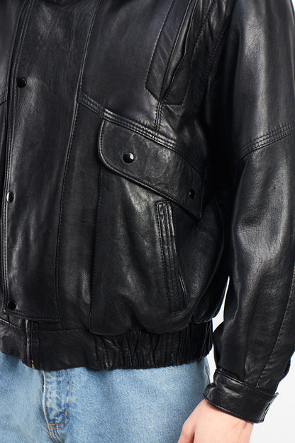 1990 Vintage Leather Type Aviator Bomber Jacket (M)