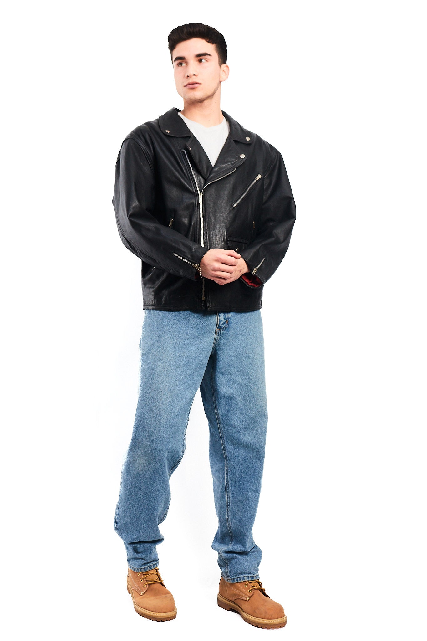 1990 Vintage Leather Biker Jacket (L)