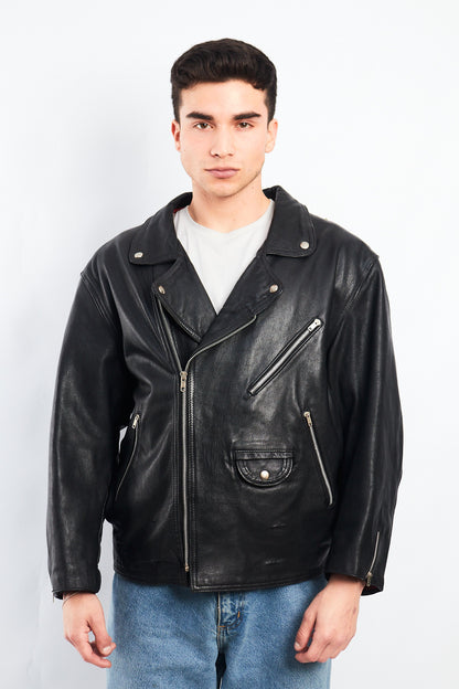 1990 Vintage Leather Biker Jacket (L)