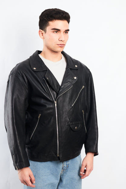 1990 Vintage Leather Biker Jacket (L)