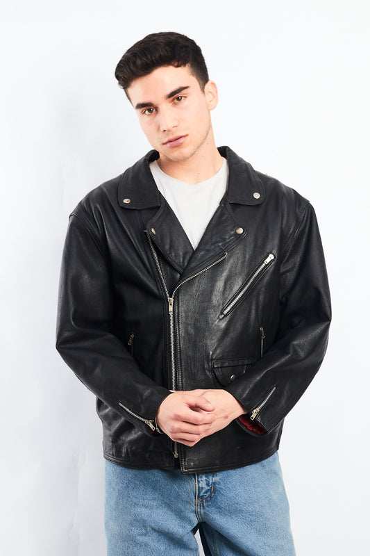 1990 Vintage Leather Biker Jacket (L)