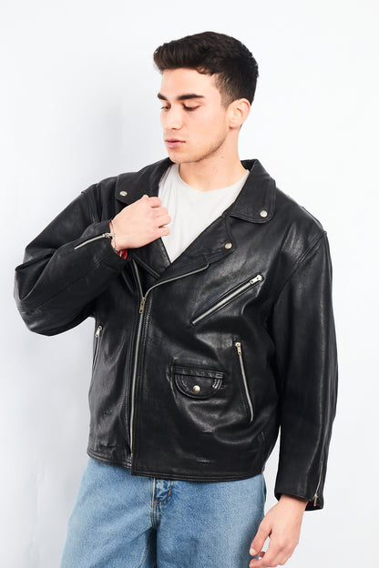 1990 Vintage Leather Biker Jacket (L)