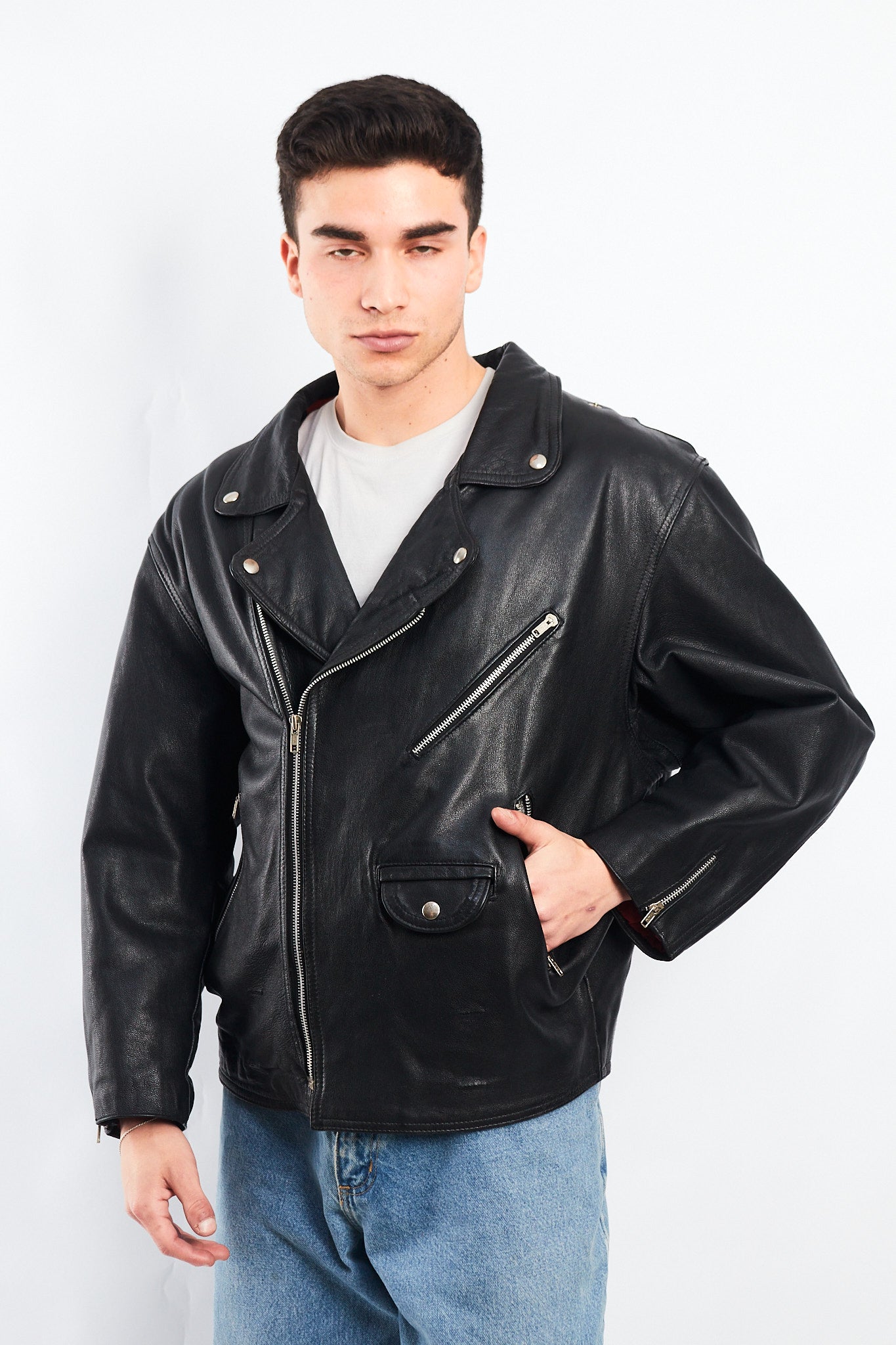 1990 Vintage Leather Biker Jacket (L)