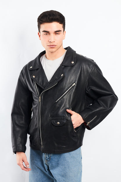 1990 Vintage Leather Biker Jacket (L)