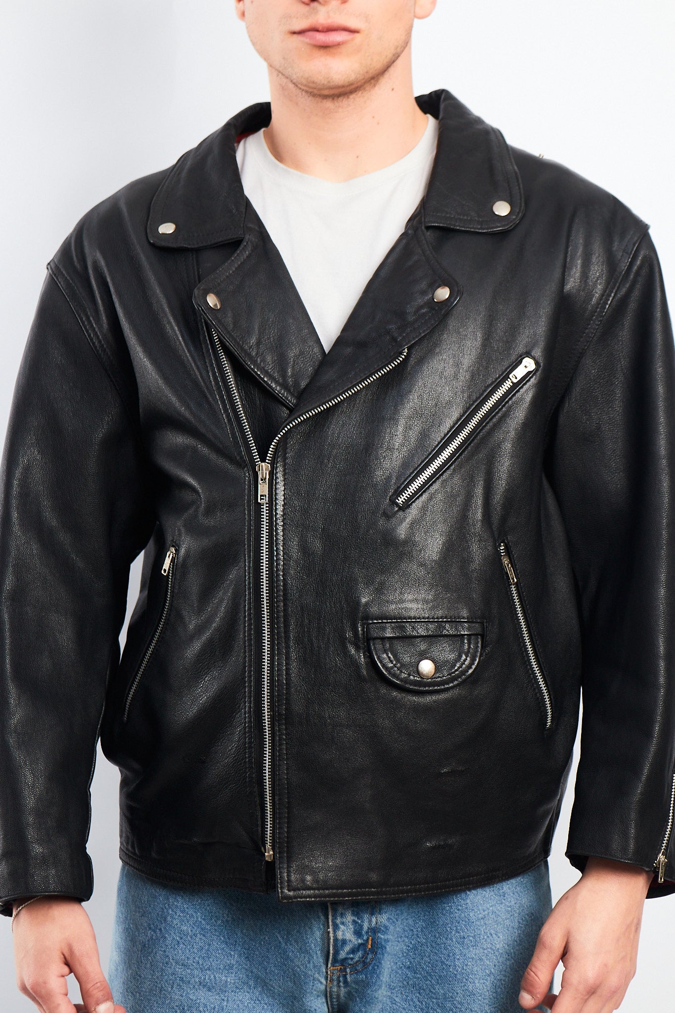 1990 Vintage Leather Biker Jacket (L)