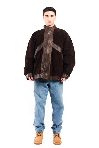 1990 Vintage Cowhide and Suede Leather Bomber Jacket (XL/XXL)