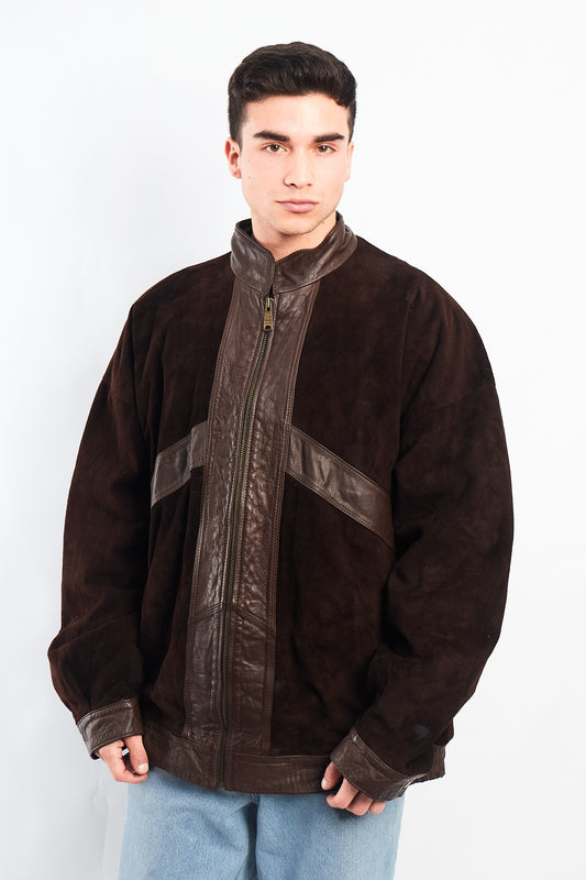 1990 Vintage Cowhide and Suede Leather Bomber Jacket (XL/XXL)