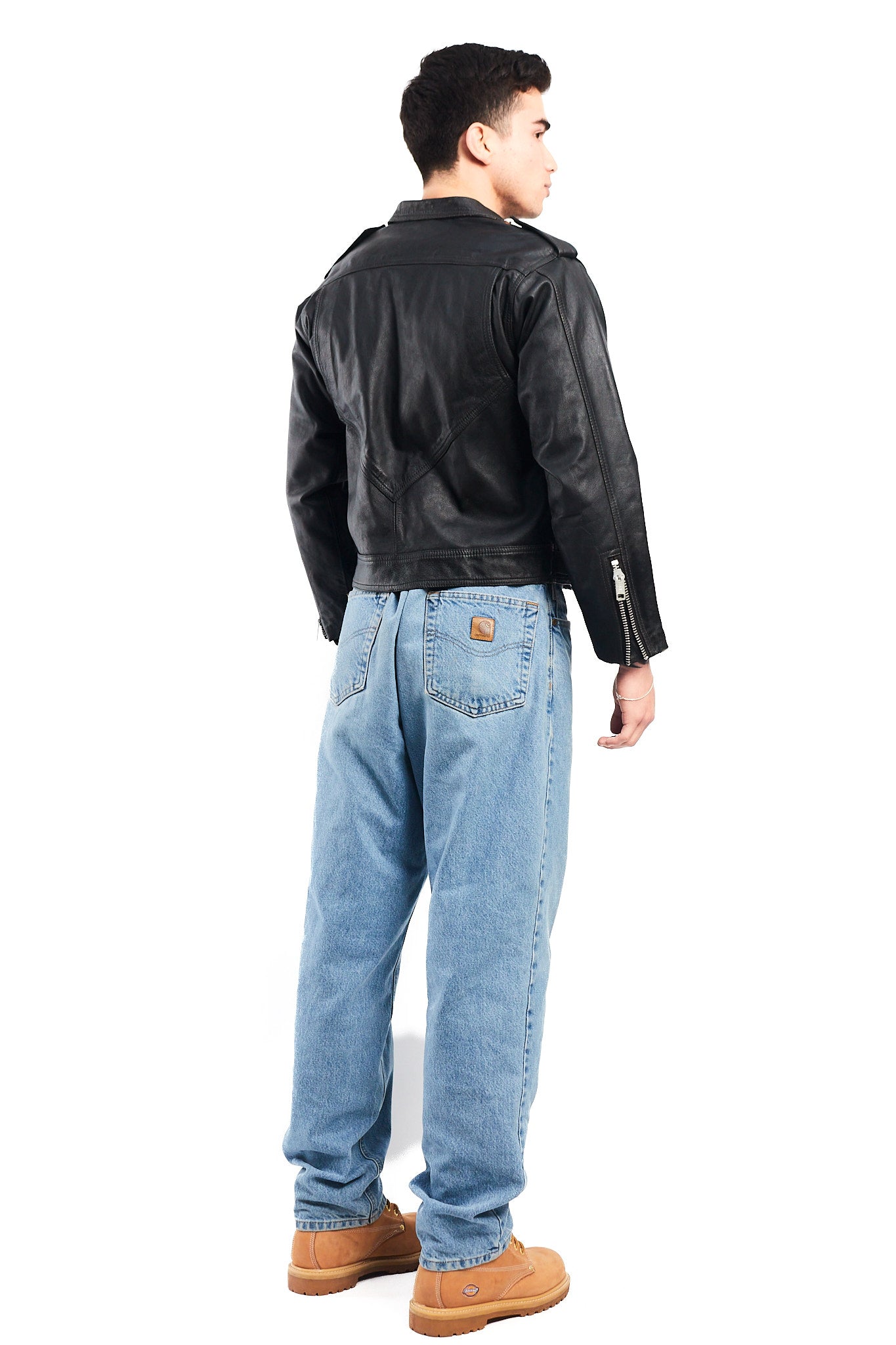 1990 Vintage Leather Biker Jacket (S/M)