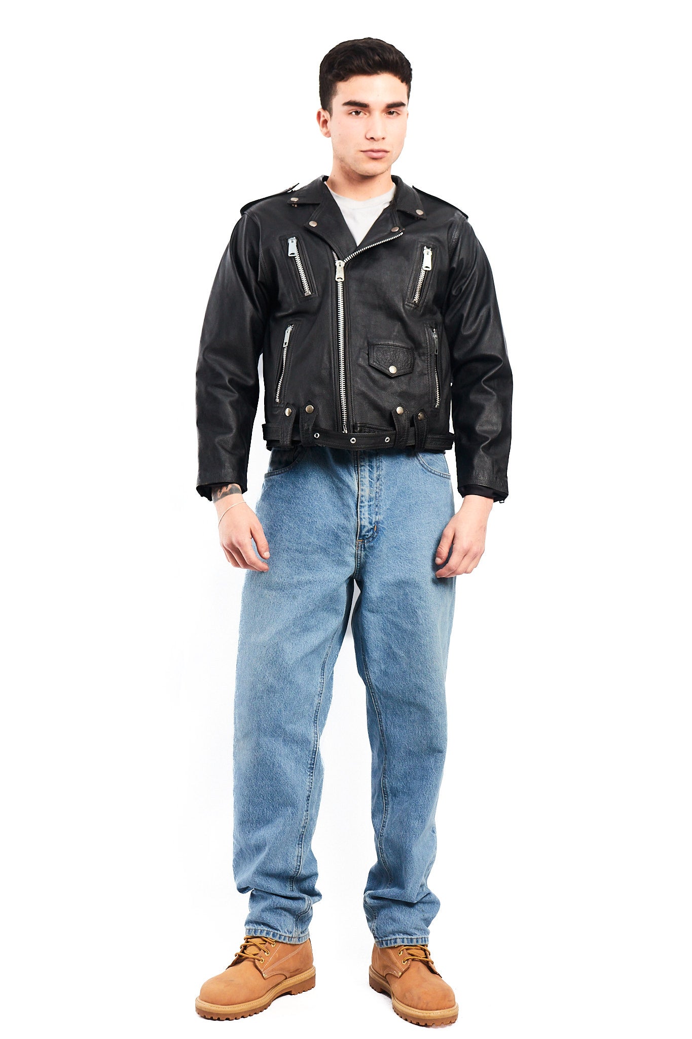 1990 Vintage Leather Biker Jacket (S/M)