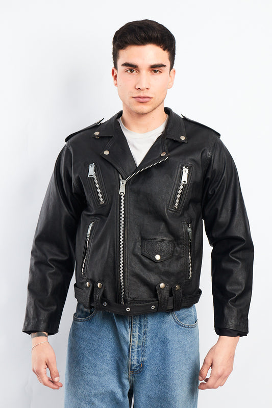 1990 Vintage Leather Biker Jacket (S/M)