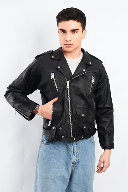1990 Vintage Leather Biker Jacket (S/M)